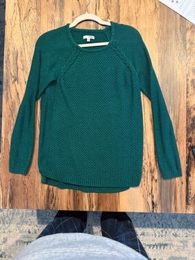 Sonoma Green Crewneck Sweater with Textured Front